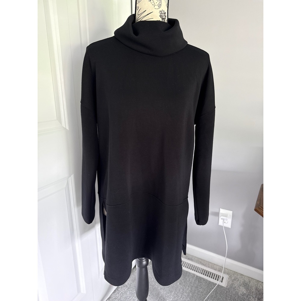Spanx AirEssentials Mock Neck Tunic Very Black Long Sleeve Side Slit Small
